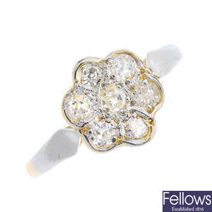 A mid 20th century gold diamond cluster ring.