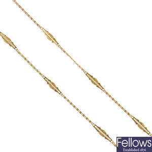 A mid 20th century 18ct gold fancy-link chain.