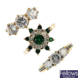 A selection of six 9ct gold cubic zirconia and gem-set rings