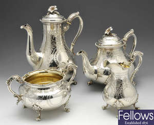 A mid-Victorian silver four piece tea service.