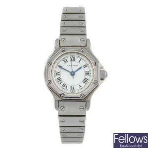 CARTIER - a stainless steel Santos Ronde bracelet watch.