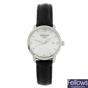 TISSOT - a lady's stainless steel wrist watch with a gentleman's Tissot chronograph wrist watch.
