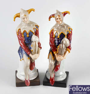 A Royal Doulton figure, 'The Jester', plus a similar figure.