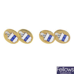 A pair of late Victorian 18ct gold enamel cufflinks.