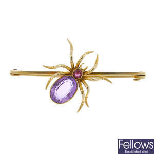 A 15ct gold gem-set spider brooch.