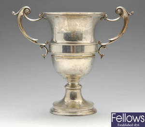 A 1930's silver twin-handled trophy cup.
