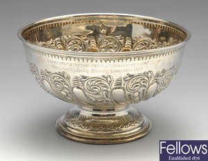 A late Victorian embossed footed bowl.