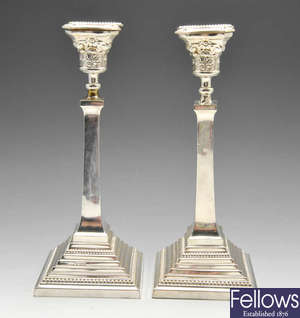A pair of 1950's silver candlesticks.