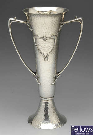 An Art Nouveau silver twin-handled vase.