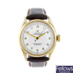 ROLEX - a gentleman's 9ct yellow gold Oyster Perpetual wrist watch.
