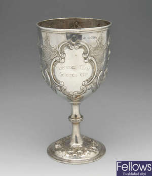 A Victorian silver presentation goblet.