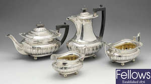 An Edwardian silver four piece silver tea service.