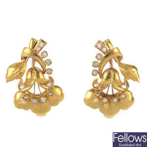 A pair of paste floral ear studs. 