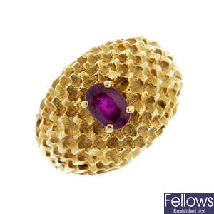 An 18ct gold ruby single-stone ring. 