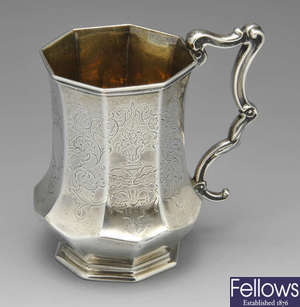 An early Victorian silver christening mug.
