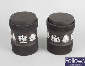 A pair of 20th century Wedgwood black basalt jars. 