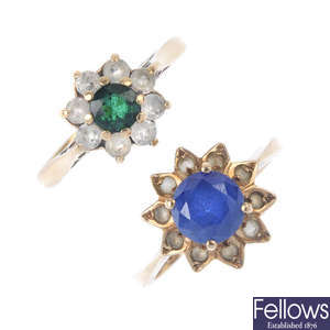 A selection of four 9ct gold gem-set rings. 