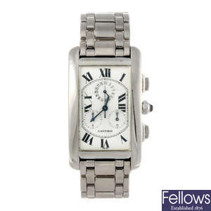 (1000650-1-A) CARTIER - an 18ct white gold Tank Americaine chronograph bracelet watch.