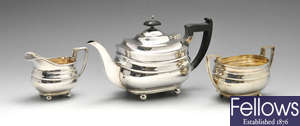 A 1930's three piece silver tea service. 