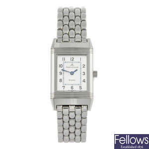 JAEGER-LECOULTRE - a lady's stainless steel Reverso bracelet watch.