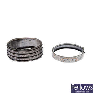 Two late Victorian silver hinged bangles.