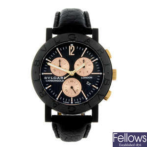BULGARI - a limited edition gentleman's crbon fibre Carbongold London chronograph wrist watch.