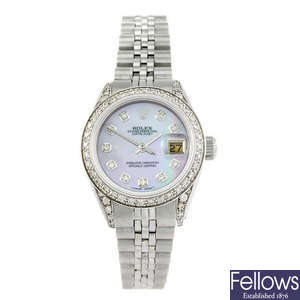 ROLEX - a lady's diamond set stainless steel Oyster Perpetual Datejust bracelet watch.