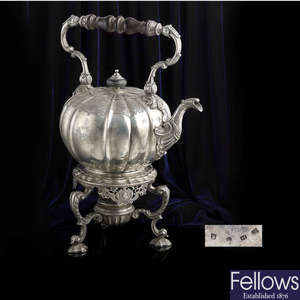 George II silver spirit kettle by Lewis Pantin I.