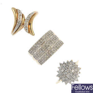 A selection of three diamond dress rings.