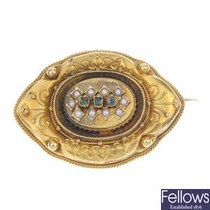 A late 19th century gold gem-set memorial brooch.