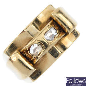A mid 20th century 18ct gold diamond cocktail ring.