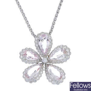 An 18ct gold morganite and diamond floral pendant.