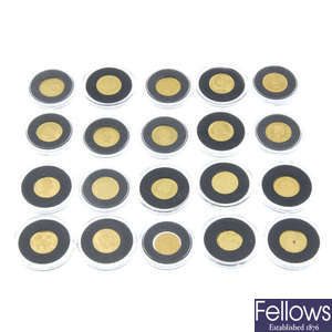 Miniature gold coins of the world.