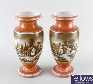 A pair of late 19th century opaque glass vases. 