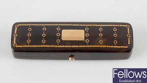 A late 18th/early 19th century tortoiseshell toothpick or needle case. 