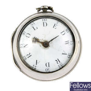 A pair case silver pocket watch by James Rowe, London.