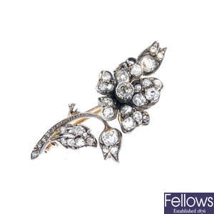 A late 19th century silver and gold diamond floral spray brooch.