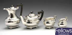 A 1920's silver part tea service & a 1920's oval tray.