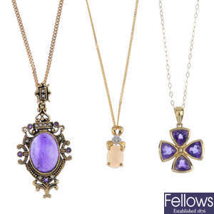 A selection of three gem-set pendants. 