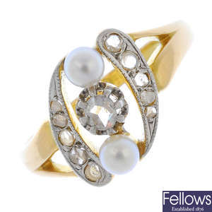 A diamond and seed pearl dress ring.