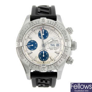 BREITLING - a gentleman's stainless steel Aeromarine Superocean chronograph wrist watch.
