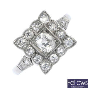An early 20th century platinum diamond cluster ring. 