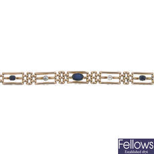 An early 20th century 15ct gold sapphire and diamond bracelet.