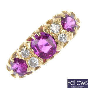 An 18ct gold ruby and diamond ring.