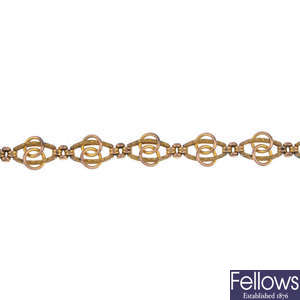 A late 19th century gold fancy-link bracelet. 