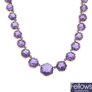 An early 20th century 9ct gold amethyst necklace.