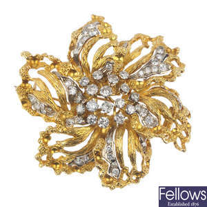 A mid 20th century diamond floral brooch.