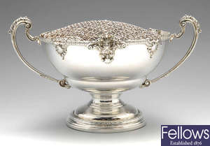 A 1960's silver pedestal twin handled rose bowl, by Elkington & Co. 