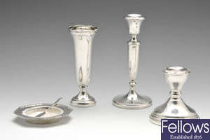 A small group of modern silver items to include a 1960's squat candlestick, etc. 