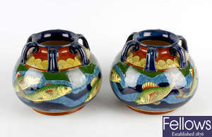 A pair of Wileman & Co., Foley Intarsio vases. 